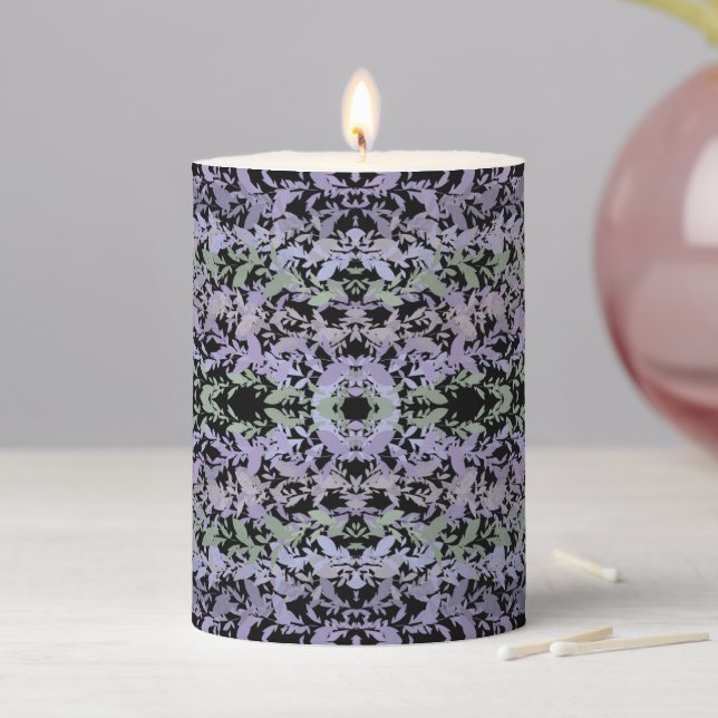 Leafy Creeping Vine Drawing Pattern With Pastels Pillar Candle (In Situ)