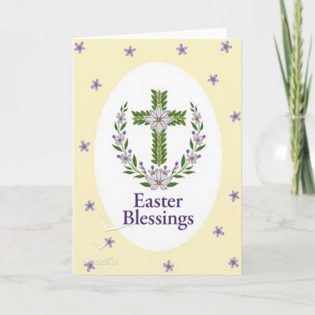 Leafy Cross Blessings Easter Card (Front)