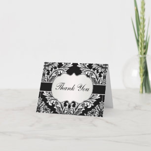 Leafy Damask white on black  Wedding Thank You