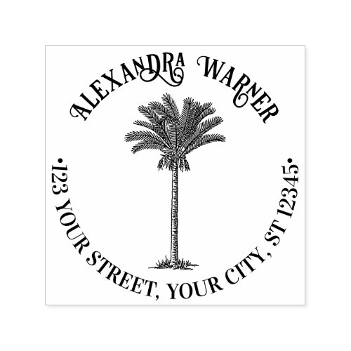 Leafy Date Palm Tree Tropical Name Return Address  Self_inking Stamp