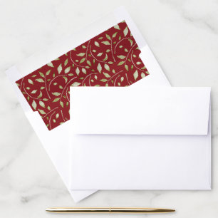 Leafy   Deep Red and Christmas Green Envelope Liner