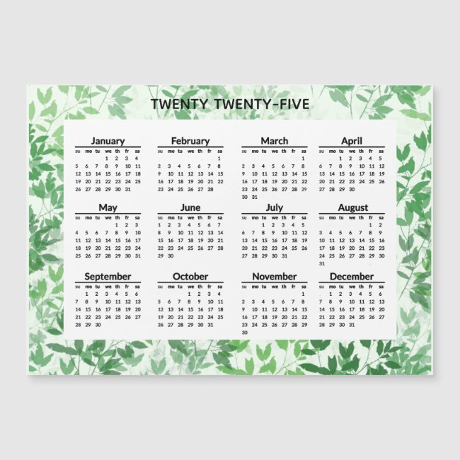 Leafy Design 2025 Calendar Magnetic Card