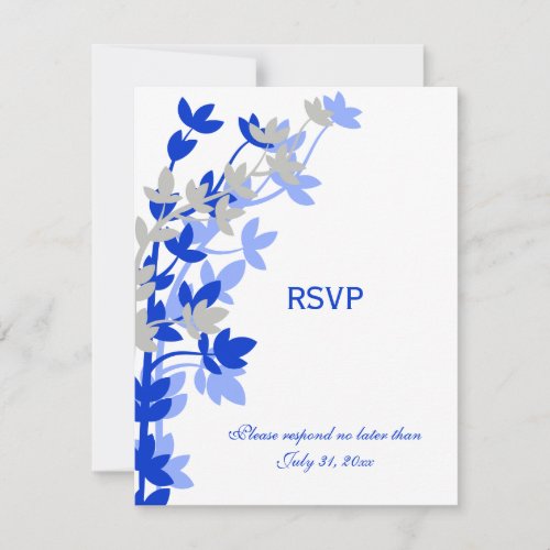 Leafy Elegance In Blue Silver RSVP Cards Custom Invitation