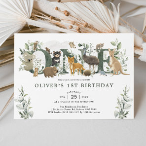 Leafy Eucalyptus Australian Animals 1st Birthday Invitation