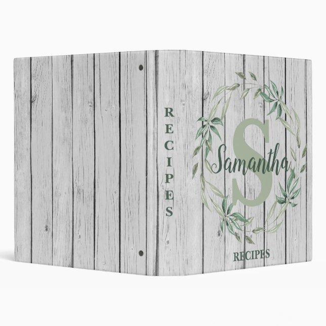 Leafy Eucalyptus Monogram Custom Recipe Book 3 Ring Binder (Background)