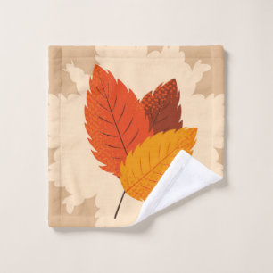 Leafy Fall Pattern Bright Colors Yellow Orange Bath Towel Set