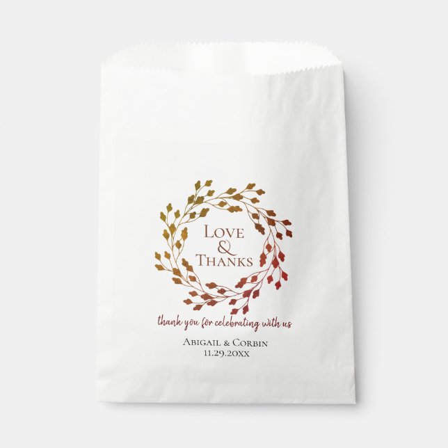 Leafy Fall Wreath Wedding Favor Bag (Front)