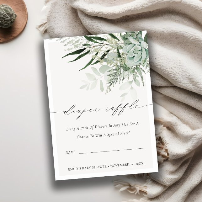 Leafy Fern Succulent Diaper Raffle Baby Shower Enclosure Card (Creator Uploaded)
