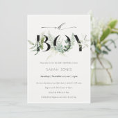 Leafy Fern Succulent Oh Boy Baby Shower Invite (Standing Front)