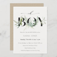 Leafy Fern Succulent Oh Boy Baby Shower Invite