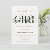 Leafy Fern Succulent Oh Girl Baby Shower Invite (Standing Front)
