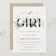 Leafy Fern Succulent Oh Girl Baby Shower Invite