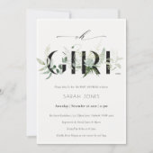 Leafy Fern Succulent Oh Girl Baby Shower Invite (Front)