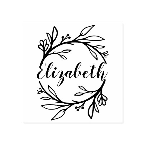 Leafy Floral Botanical Wreath Greenery Family Name Rubber Stamp