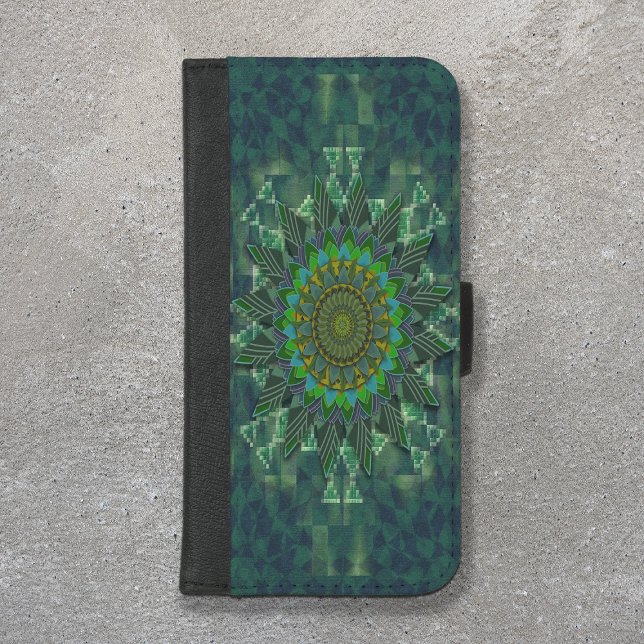 Leafy floral square stick puzzle parameterization iPhone wallet case (Creator Uploaded)