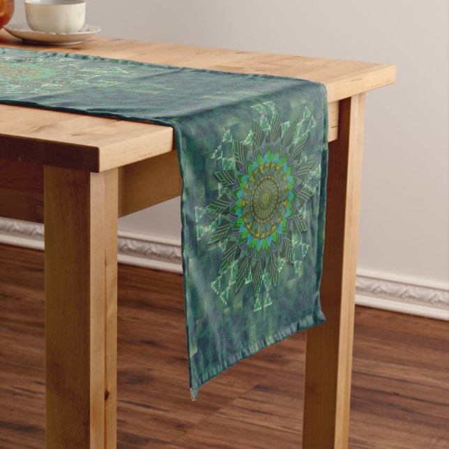 Leafy floral square stick puzzle parameterization long table runner (In Situ)