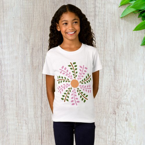 Leafy Flower Art Girls T_Shirt