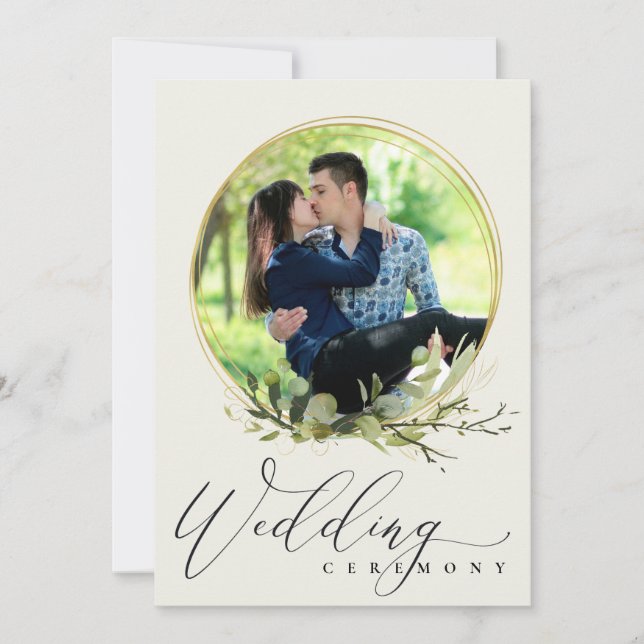 LEAFY FOLIAGE WATERCOLOR PHOTO OVERLAY WEDDING INVITATION (Front)