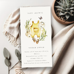 Leafy Foliage Yellow Clothes Baby Shower Invite