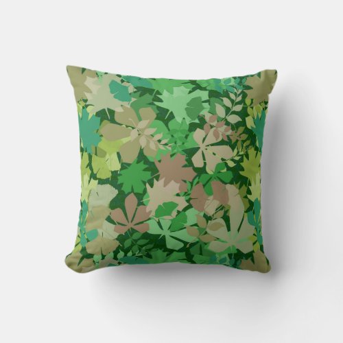 Leafy Forest Floor in Green and Chartreuse Throw Pillow