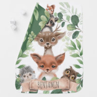 Leafy Forest Woodland Animals Boy Nursery Monogram Baby Blanket