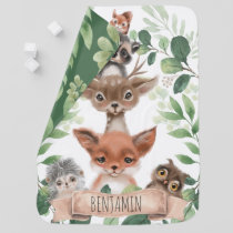 Leafy Forest Woodland Animals Boy Nursery Monogram Baby Blanket