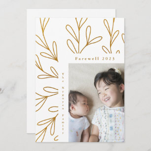 Leafy Frame Faux Gold Photo Farewell 2023 Holiday Card