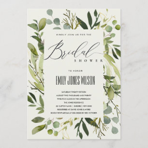 LEAFY FRAME GREEN FOLIAGE WATERCOLOR BRIDAL SHOWER INVITATION