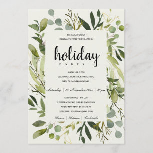 LEAFY FRAME GREEN GOLD CORPORATE HOLIDAY PARTY INVITATION