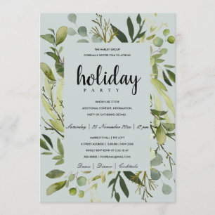 LEAFY FRAME GREEN GREY CORPORATE HOLIDAY PARTY INVITATION