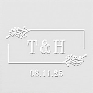 Leafy Frame Wedding Logo Monogram Custom Embosser