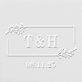 Leafy Frame Wedding Logo Monogram Custom Embosser by berryberrysweet at Zazzle