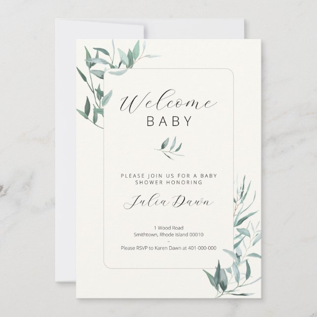 Leafy Gender Neutral Baby Shower Invitation (Front)