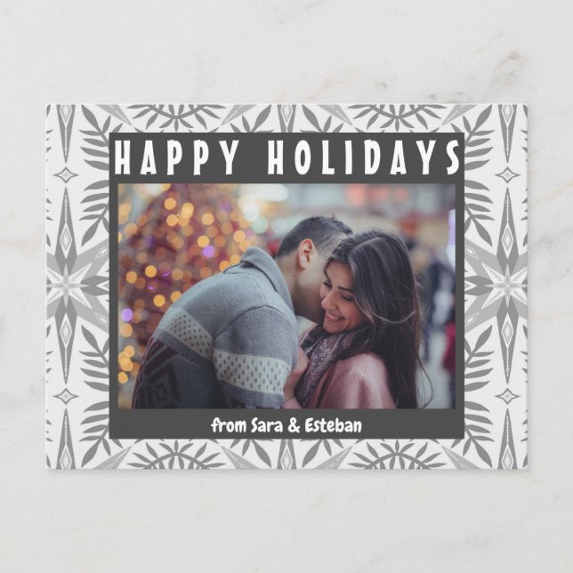 Leafy Geometric Stars CUSTOM PHOTO Holiday Postcard (Front)