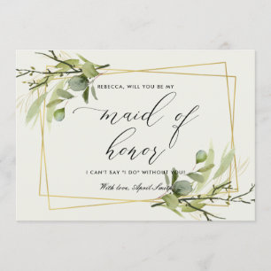 LEAFY GOLD FOLIAGE WATERCOLOR BE MY MAID OF HONOR INVITATION