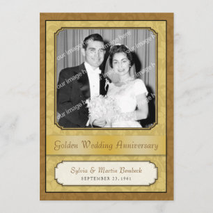 Leafy Golden Damask (50th) Anniversary invitation