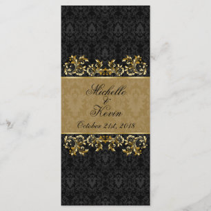Leafy golden swirls, black damask Menu