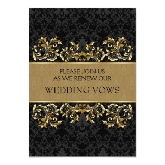 Leafy golden swirls, black damask Vow Renewal Card