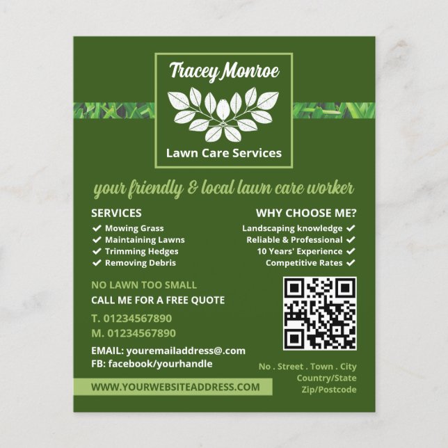 Leafy Grass Strip Design, Lawn Care Services Flyer (Front)