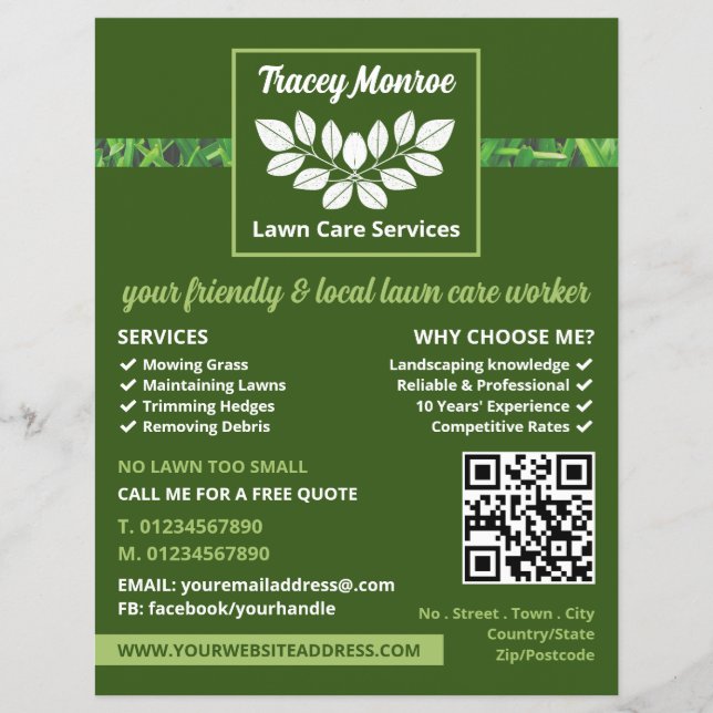Leafy Grass Strip Design, Lawn Care Services Flyer (Front)