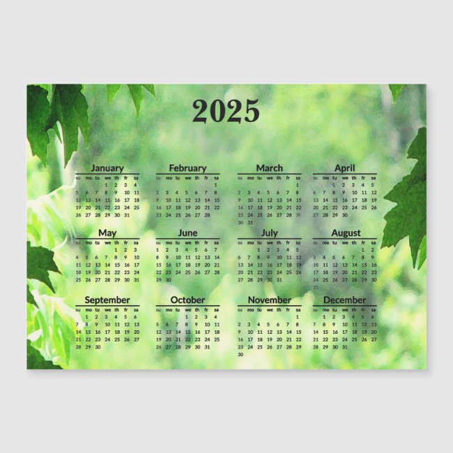 Leafy Green 2025 Calendar Magnetic Card