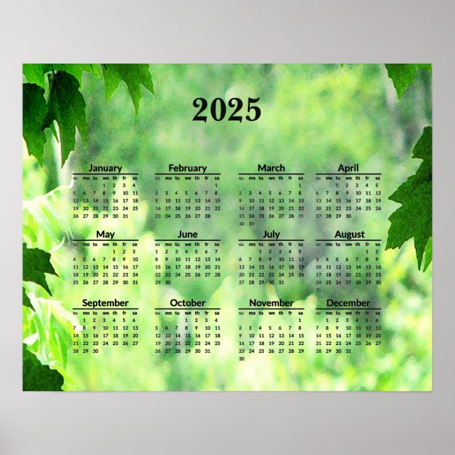 Leafy Green 2025 Calendar Poster