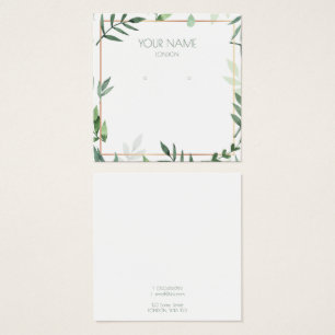Leafy green and gold border earring display card