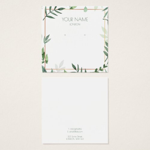 Leafy green and gold border earring display card