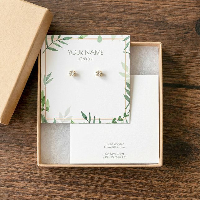 Leafy green and gold border earring display card (Leafy green and gold border earring display card.)