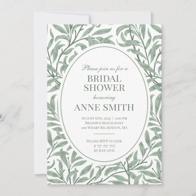 Leafy Green Bridal Shower Invitations (Front)