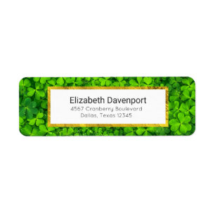 Leafy Green Clovers with Water Droplets Label