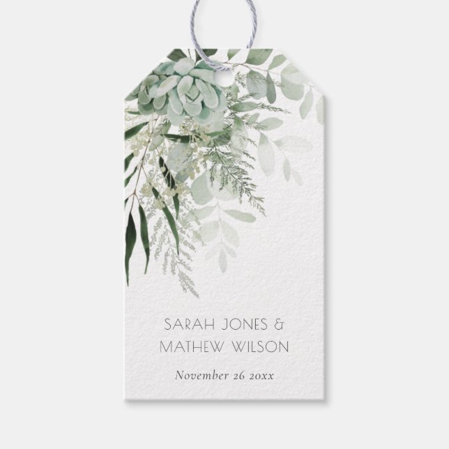 Leafy Green Fern Succulent Frame Foliage Wedding Gift Tags (Front)