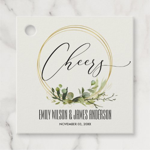 LEAFY GREEN FOLIAGE WATERCOLOR WEDDING CHEERS FAVOR TAGS