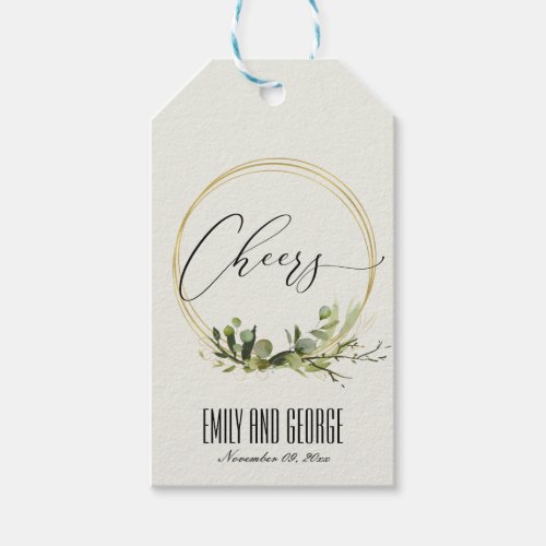 LEAFY GREEN FOLIAGE WATERCOLOR WEDDING CHEERS GIFT TAGS